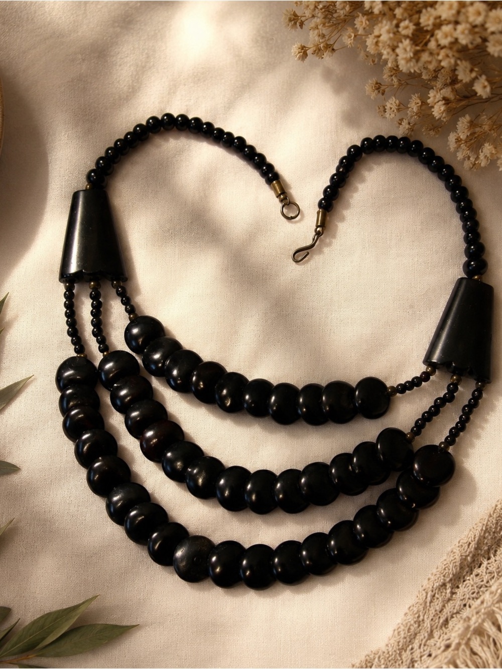 Vintage Hand-Carved Multi-Strand Tribal Statement Necklace